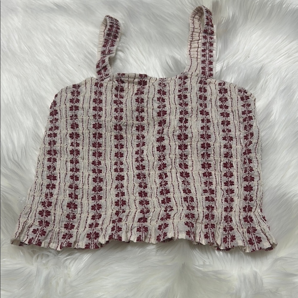 Floral Beige and Red Women's Top D3
